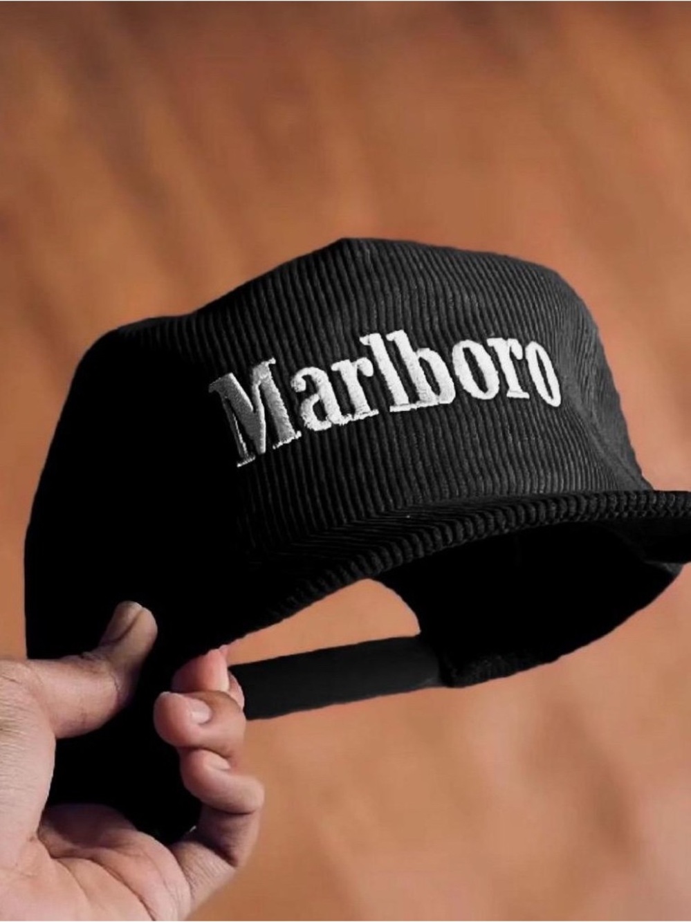 Embroidered Marlboro Logo Corduroy SnapBack Hat